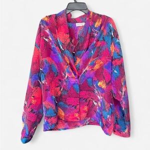 Vintage Vibrant Abstract Print Blouse - Pink Multicolor